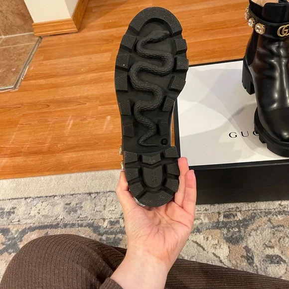 Gucci Women's Black Ankle Boots with Gold Accents - Picture 9 of 16